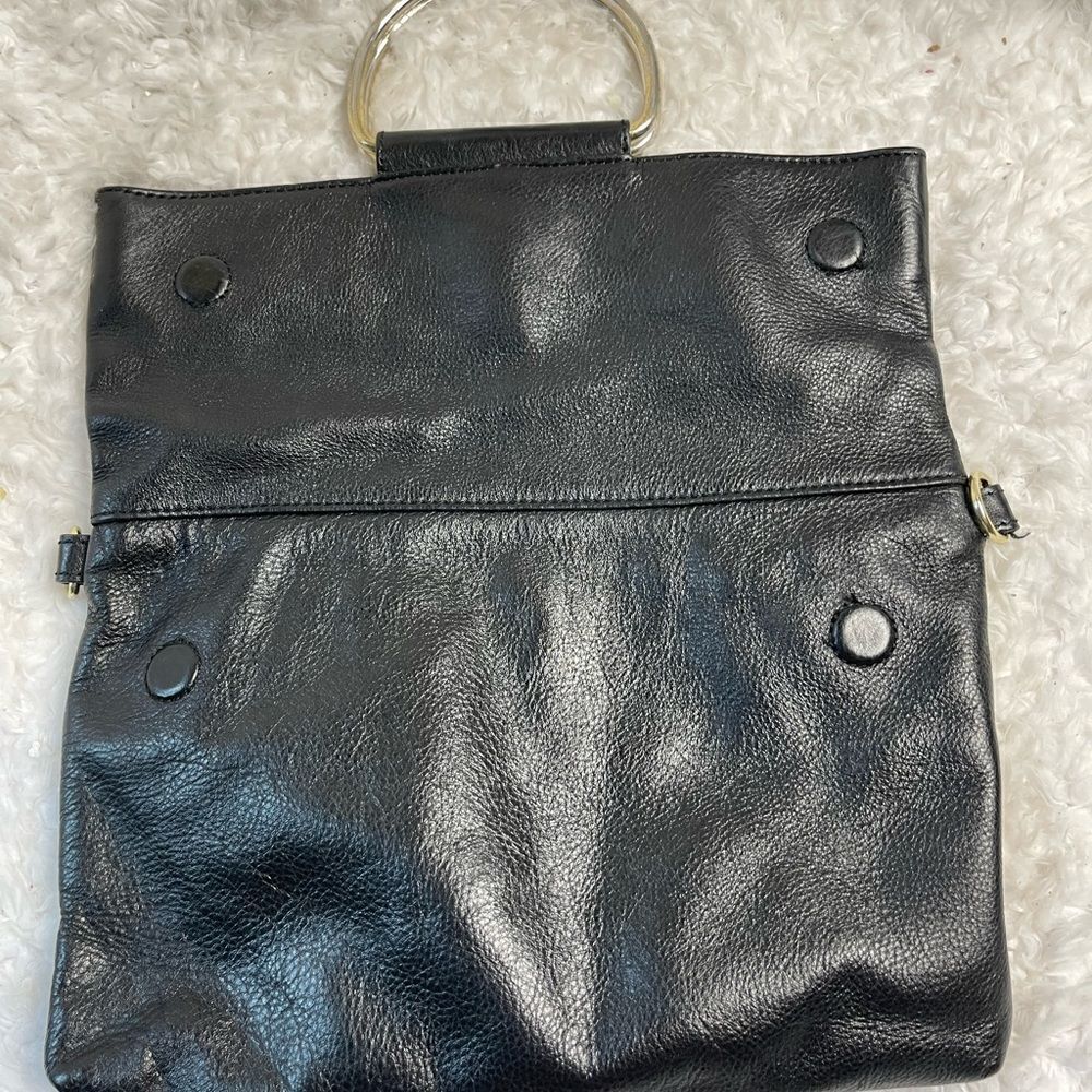 CYNTHIA ROWLEY BLACK LEATHER CONVERTIBLE FOLD-OVER SATCHEL TOTE . - Picture 7 of 12